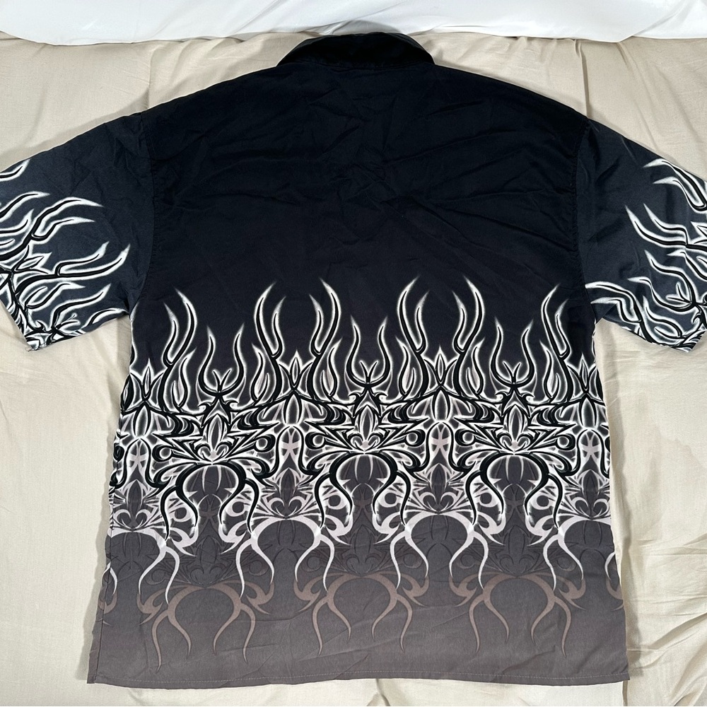 Vintage Amplify Black Flame Button Up Shirt X-Large Y2K Baggy Summer - Picture 11 of 11